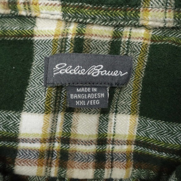 Eddie Bauer Shirt Men's 2XL Green Madras Button-UP Collared Long Sleeve Pockets - Picture 3 of 6